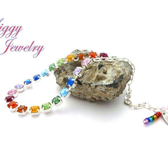 Swarovski Crystal Pride Rainbow Necklace Assorted Finishes, 8mm Crystals - Picture 6 of 9